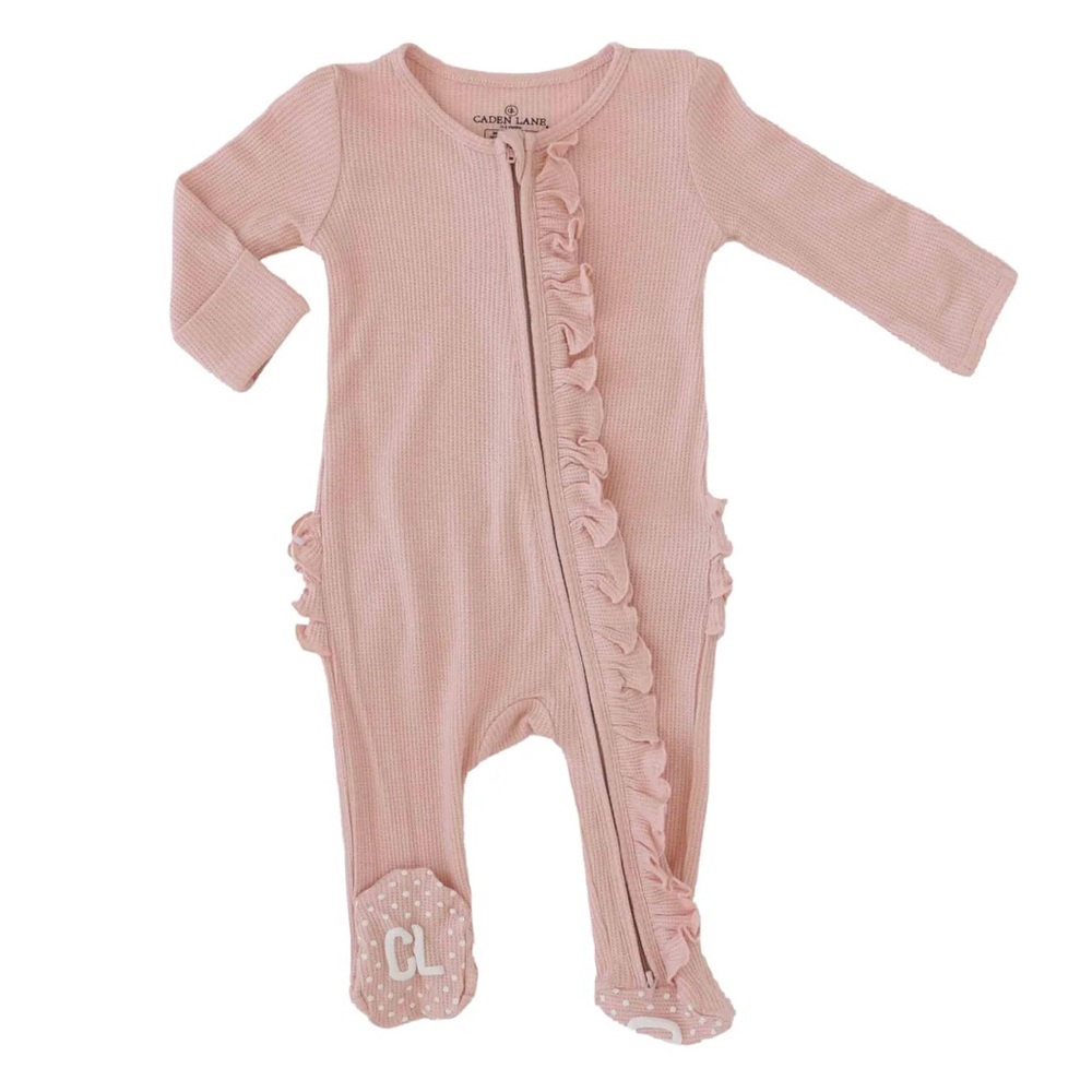 BNWT Caden Lane pink baby onesie/footie suit with matching headband